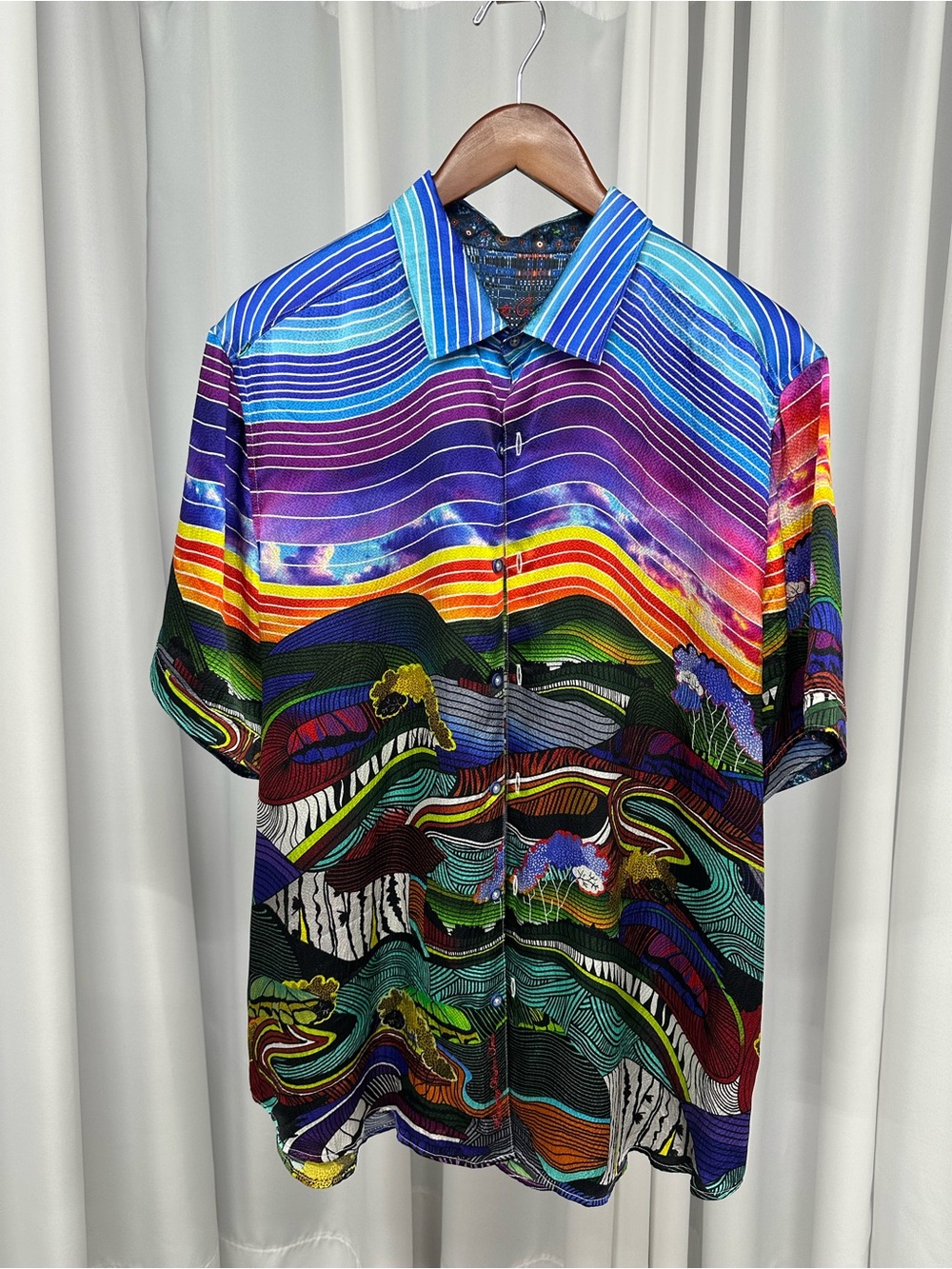 Robert Graham Men’s Silk Short-Sleeve Button Shirt XL “Sunday Drive”